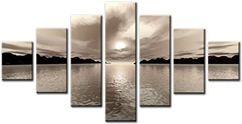 Lynxart 7 Panel Total Size 160x90cm New Canvas Wall Art Quality Prints Digital Original Large Handmade Decor Abstract Modern Acrylic Contemporary Handcrafted 6am Cream/Brown/salmon