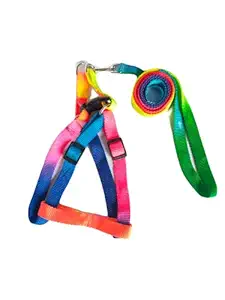 Woofy Rainbow Colour Puppy Harness & Leash Set Adjustable Dog Harness Leash with Heavy Hook (Harness + Leash) (Small 15 MM)