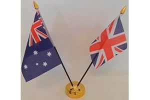 FLAGSUPERSTORE Australia Australian Union Jack 2 Flag Friendship Table Display With Gold Base