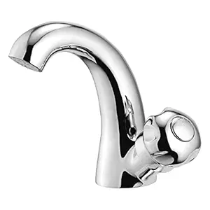 Oleanna Omnsn Moon Brass Swan Neck Pillar Tap for Sink and Basin Kitchen (Silver, Chrome Finish)