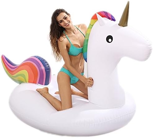 HEANTTV Giant Inflatable Unicorn Swimming Ring Floating Bed Pool PVC Material Adult Children Water Recreation Leisure Chair Sports Outdoor Toy Raft Lounger (200*100*90cm)