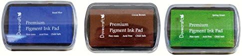 Ink Pads Dovecraft Premium Pigment Fast Drying - Pack of 3 colours - Royal Blue, Cocoa Brown, Spring Green