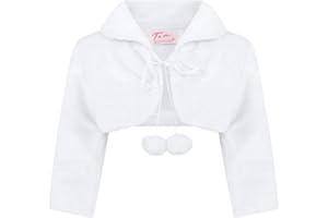 Aelstores - Girls Longsleeve Fur Bolero Shrug For Special Occasion Pom Pom With Ribbon Fastening 0 1 2 3 4 5 6 7 8 9 10 11 12 Years