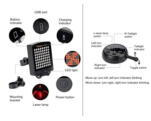 Fahrrad-Blinker Licht, helles 64 LED, das hintere Endstück-Licht-wasserdichtes intelligentes drahtloses drahtloses Fahrrad-Sicherheits-Warnlicht leuchtet - 3