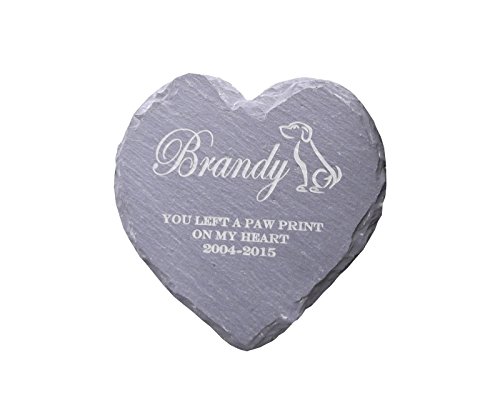 Memorial-Plaque-Personalised-Engraved-Natural-Slate-Heart-Shape-Pet-Grave-Marker-Heart-Dog-Design