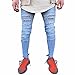 Produktbild Motorrad Loch Jeans Herren, DoraMe Männer Stretchy Skinny Falten Hosen Biker Destroyed Jeans Slim Fit Denim Hosen(Bitte wählen Sie größere Größe als üblich) (Blau, Asien Größe 28)