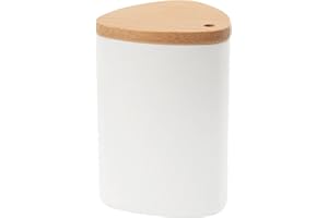 QUEERELELE Distributeur de Cure Dent, Distributeur de Cure Dent Original Distributeur Cure-Dents en Plastique avec Couvercle en Bois Petit Et Beau pour Restaurant, Maison, Cuisine Et Fête, Lot de 1 (Blanc)