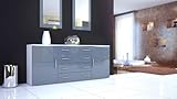 Sideboard Kommode Faro V2, Korpus in Weiß matt / Front in Grau Hochglanz - 