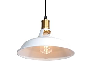 TOKIUS Lámpara Colgante Vintage, Ø27cm Lámpara de Techo Retro de Metal Industrial E27 Lámpara Araña para Comedor Cocina Restaurante, 1m Cable (Blanco, 1 Pieza)