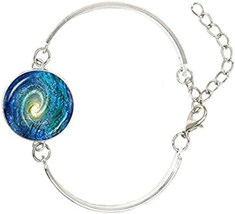 galaxy charm bracelet glass dome pendant jewelry art photo chain bracelet nebula jewelry silver wristband bangle