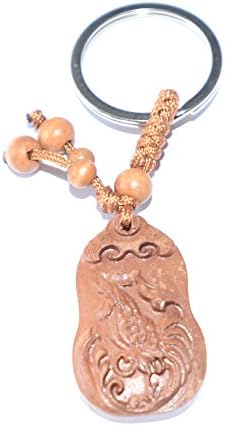 Chinese Feng Shui Wooden Good Luck Keychain Key Holder(Handcrafted from Genuine Sandal Wood Holding Natural Powers of Good Luck and Protection Featuring Chinese Zodiac Rooster)