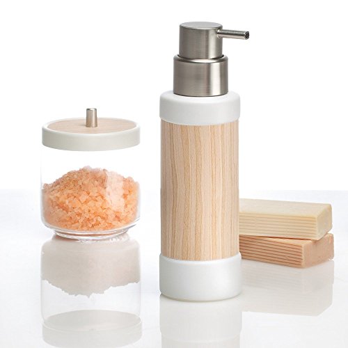 InterDesign 90460EU RealWood Glasbehälter für Wattebäusche, Wattepads, Keramik, weiß/helles Holz, 8.7 x 8.7 x 11.3 cm - 6