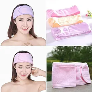 AURINKO Terry Cloth Facial Spa Headband Head Wrap Stretch Towel Yoga Sport Multiuse Headband With Non-Slip Stretchable Elasticized Facial Headband 2 Pc Random Color