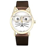 yanana M?dchen-Cartoon-Katze-Muster-Analog-Handgelenk-Quarz-Uhr-Frauen Adjustable Lederband Armbanduhr