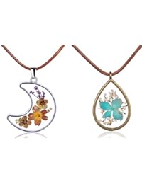 Yumi Lok seca Flores Transparente gota/Luna Colgante Collar Aleación Resina kettenänhanger Cordón Cadena para Mujer Chica, 2 unidades