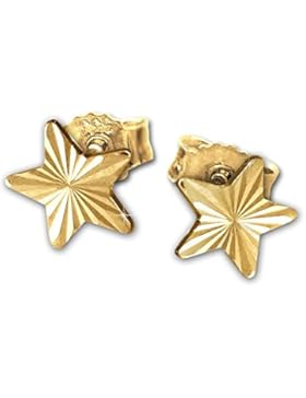 CLEVER SCHMUCK Goldene Ohrstecker Stern 6,5 mm strahlenförmig glänzend im Diamantschliff 333 GOLD 8 KARAT