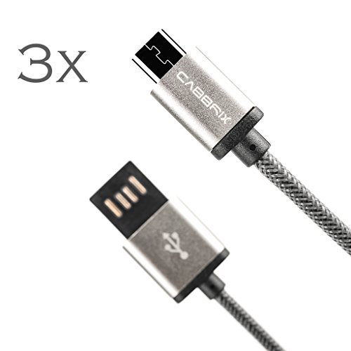 3 x 1 Meter CABBRIX Micro USB Daten-/Ladekabel mit beidseitig verwendbarem USB Stecker aus Aluminium gefertigt zum Laden und zur Datenübertragung für Samsung Galaxy S3 S4 S5 mini S6 S7 Edge A3 A5 J5 Note 4 5, Huawei P8 Lite Mate 8, Lumia 650, Sony, Android, Gamepad Controller XBOX PS4