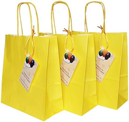 10 x Luxury Yellow Paper Goody Loot Party Bags with Thank You Gift Tag