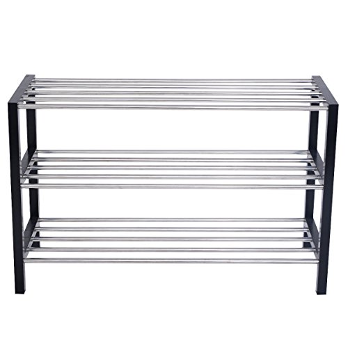Schuhregal Schuhbank 3 Schicht Schuhablage Schuhschrank Schuhständer Schuhe Rack Kieferrahmen 80x50x33cm (Schwarz) - 4