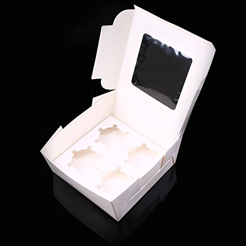 Cupcake Boxes, goodchanceuk 100 Karton mit Fenster & Einsätze für 4 Cupcakes Muffin Löcher Papier Fall Weiß - 4