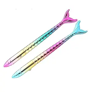 Relia Online Mermaid Gel Pen for Girls (Pack of 2) Cute Gel Pen Stationery, Best Birthday Return Gift For Girls, Pen set For Kids, Magic Refillable Blue Gel Pen,