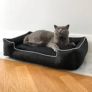 Gorgeous Square Shape (130X85X23 Centimeter) Reversible Dual Ultra Soft Ethnic Velvet Bed for Dog and Cat (Black Cream Piping Colour,XXXL)