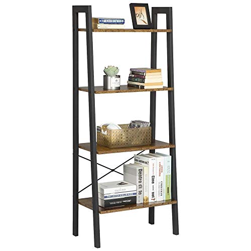 Yaheetech Bibliothèque Vintage Bois et Metal Étagère échelle à 4 Niveaux Rétro Industriel Meuble de Rangement sur Pieds pour Salon Cuisine Bureau Chambre Balcon 56 x 34 x 137,5 cm
