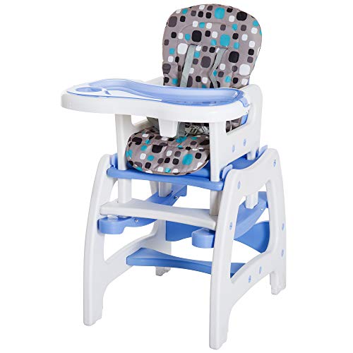 HOMCOM Trona para Bebé 3 en 1 Convertible en Silla Mercedora y Silla+Mesa con Cinturón de Seguridad (Blanco y Azul)