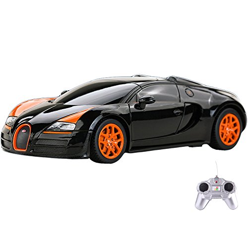 Bugatti Veyron Remote Control Car for Kids â€“ PL611 Electric Radio Controlled Bugatti Veyron 16.4 Grand Sport Vitesse RC Car â€“ Indoor Bugatti RC Car â€“ Official 1:24 Model â€“ RTR, EP (Black/Orange)