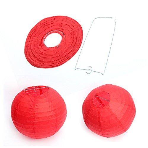 10 Stücke Papierlaterne Laterne Deko Feier Lampions Papierlampen 10″(25cm) (rot) - 3