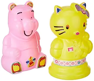 Smart Picks Piggy Bank/Money Bank Made of Plastic, Combo of Cat+Bear Shape for Boys, Girls and Adults(Colour May Vary)(Pack of 2)