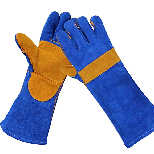 détail Gants de soudage en Cuir forgé résistant à la Chaleur et au feu, Mitaines pour Support de Gril/chaudière/Soudeur TIG/MIG/cuisinière/cheminée/Barbecue/Gant de manutention pour Animaux à m