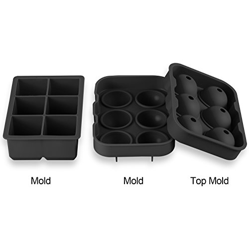 BeePole Eisball und Eiswürfel Schmelzmacher – Flexible Silikon Eis Trage Kombo (Set von 2) – 6 Schlitze für jede Schmelze mit 1 Rostfreiem Stahl Eiswürfel Clip, Schwarz - 3
