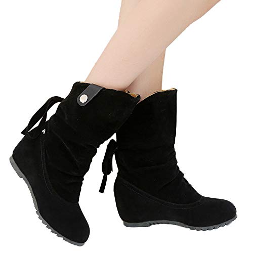 Preisvergleich Produktbild JUSTSELL Schuhe für Damen Winter,Frauen Mode-Design Einfarbig Mittelrohrstiefel Mit Schnürhalbschuhe Keilpumps Schuhe Wildleder Stiefeletten Warme