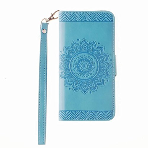 MUTOUREN Portemonnaie Handyhülle für iPhone 6 plus iphone 6S plus 5.5 Zoll PU Lader Brieftasche Klapphülle Bookstyle Wallet Flip Case mit Standfunktion Kartenfach Fall-Abdeckung Ultradünne Kratzfeste Stoßdämpfende Telefonkasten Geprägtes Muster indische Mandala Blau + Metall Stylus Stift - 3