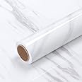 ANNACREATIONS Self Adhesive Natural Marble Space Green Glossy Wallpaper Waterproof Vinyl Stickers Wardrobe Desktop PVC Wall Papers (18''x 120''inches) (White)