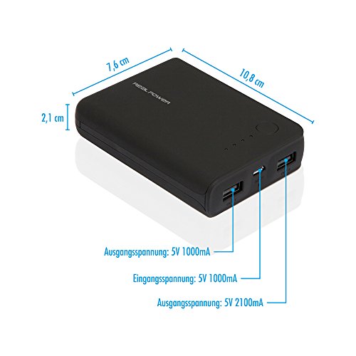 RealPower PB-10k externer kompakter Akku Batterie Handy Ladegerät Powerbank 10.000 mAh für iPhone, iPad, Samsung Galaxy und weitere Smartphones (black) - 4