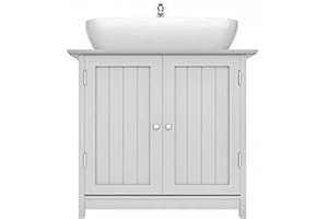 LOCALLOCAL White Under Sink Bathroom Cabinet, Free Standing Wooden Sink Storage Unit, Basin Cupboard With Shelf 60 x 60 x 30 cm (only cabinet)
