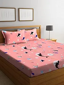 Soniasaa Prime Collection 210 TC Cotton-Blend Double Sized(90X90) Bedsheet with 2 Free Matching Pillow Cover(17X27) Inch (Five Time Quality Checked by Expert) Dolphin Fish Design (Pink)