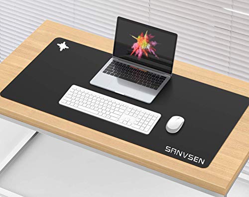 SANVSEN Multifunzionale Computer Sottomano, Multifunzionale da Ufficio Scrittura Mat,Mouse Pad, 90x40cm PU Doppio Uso scrittoio stuoia per Ufficio/Casa (Nero, 35.4' x15.75')