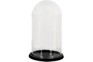 HAES DECO - Cloche en Verre avec Socle en Bois Noir - Diamètre 23 cm et Hauteur 38 cm - Cloche en Verre Décorative Transparente avec Plateau en Bois - ST034761