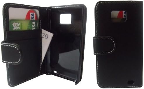 Black Flip Leather Wallet Case with Credit Card Holder Cover Pouch for Samsung Galaxy S2 i9100