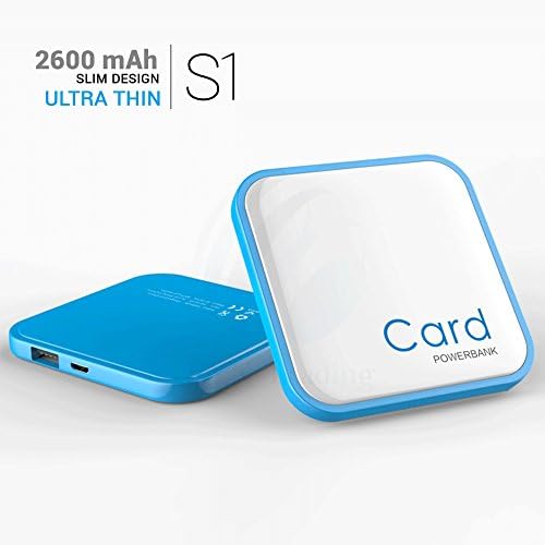 Slim Bank 2600mAH Card Powerbank, Super Slim Ultra-Thin Portable Battery for USB-Charged Mobile Devices (Blue)