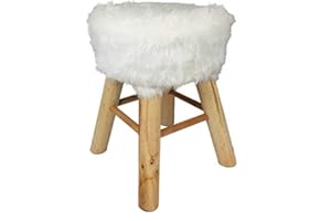 ‎SPETEBO Spetebo Design Fell Hocker weiß - Massiv Holz Sitzhocker - Polsterhocker Holzhocker rund