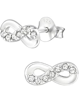 JAYARE Infinity Unendlichkeit Kinder-Ohrstecker 925 Sterling Silber mit 14 weißen Swarovski Elements Glitzer-Kristallen...