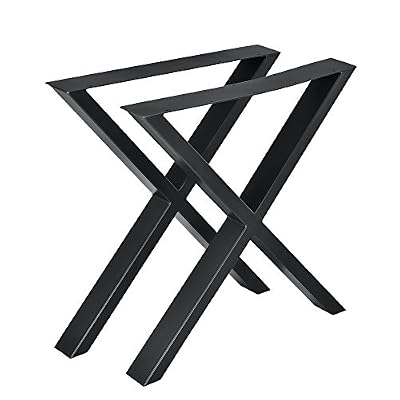 Encasa [en.CASA] Set de 2 Pieds de Table Pied de Meuble Métal Forme X Pied de Table à Manger Noir 69 x 72 cm avec Protecteur de Sol et Accessoires de Montage