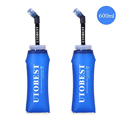 Utobest morbido borraccia d' acqua pieghevole pieghevole corsa bottiglie con cannuccia 600 ml/350ml BPA senza PVC (600ml)