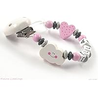Schnullerkette mit Namen Mädchen Wolke Herz - rosa grau weiß Baby Geschenk Holz - Holzbuchstaben - Silikonring