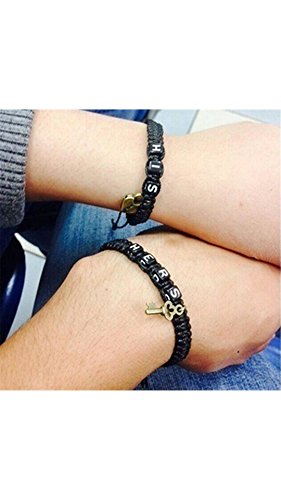 ELECTROPRIME 2Pcs Hers His Braid Tangle Couple Bracelets Gift Key Chain Lovers' Bracelets