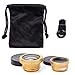 Produktbild Gold Universal Clip-on 180 degree 3 in 1 Fisheye+Wide Angle+Macro Camera Lens Kit for iPhone 5 5S 4 4S 6 Samsung Galaxy S5/S4/S3 Note 4/3/2 HTC Blackberry Bold Touch, Sony Xperia, Motorola Droid